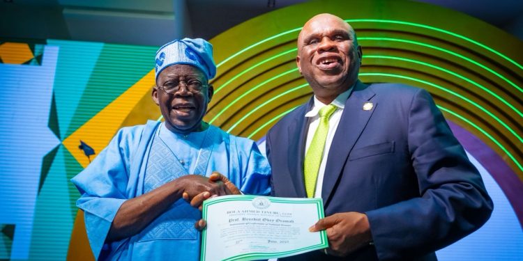 Tinubu confers GCON honours on outgoing AFREXIM chairman, Professor Benedict Oramah, for outstanding leadership